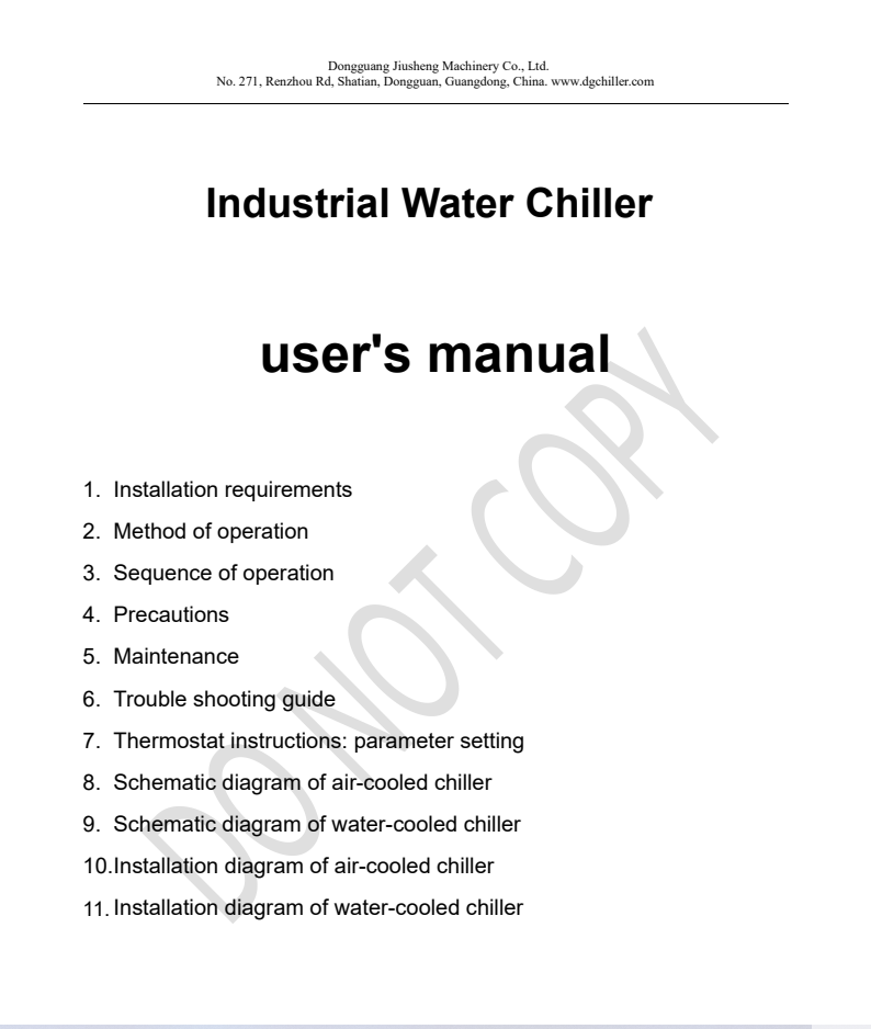 manual ng pang-industriya na chiller